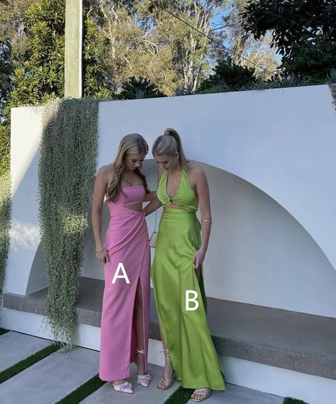 Luolandi Green Halter V Neck Cut Out Satin Long Party Dress Charming Evening Dress Formal Dress